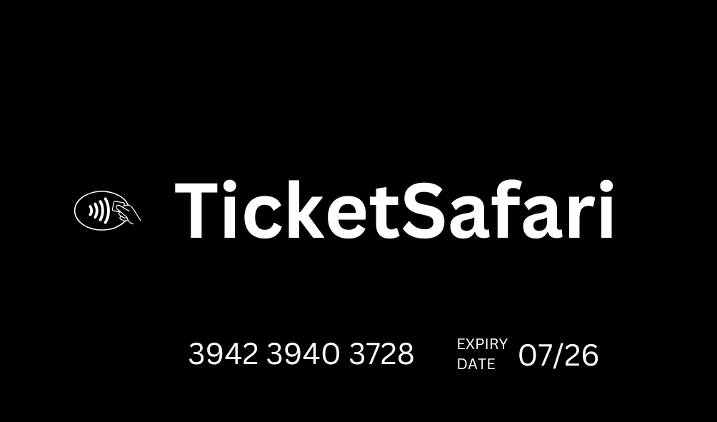 Black TicketSafari Card with contactless payment icon in the centre